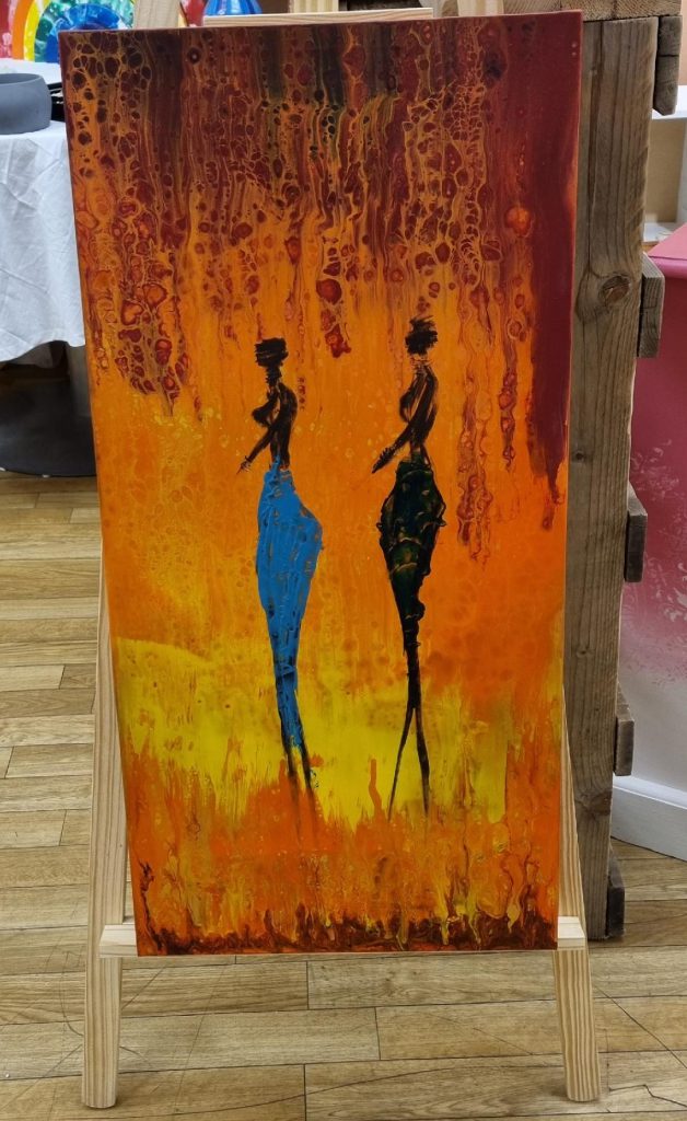 African inspired acrylic pouring art